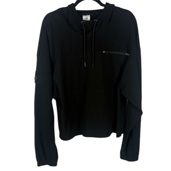 CAbi Tops - CAbi Black Quantum Hooded Cropped Pullover Sweatshirt Size XL